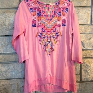 Soft Surroundings Pink Embellished 3/4 Sleeve Tunic